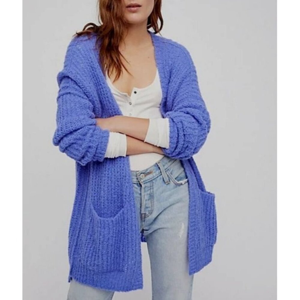 FREE PEOPLE Weekend Getaway Cardigan Sz S Purple Alpaca Oversized Grandpa